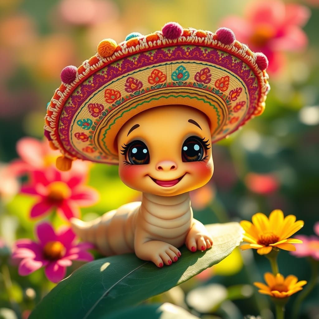 Smiling Worm in Sombrero, Nouveau Art Style