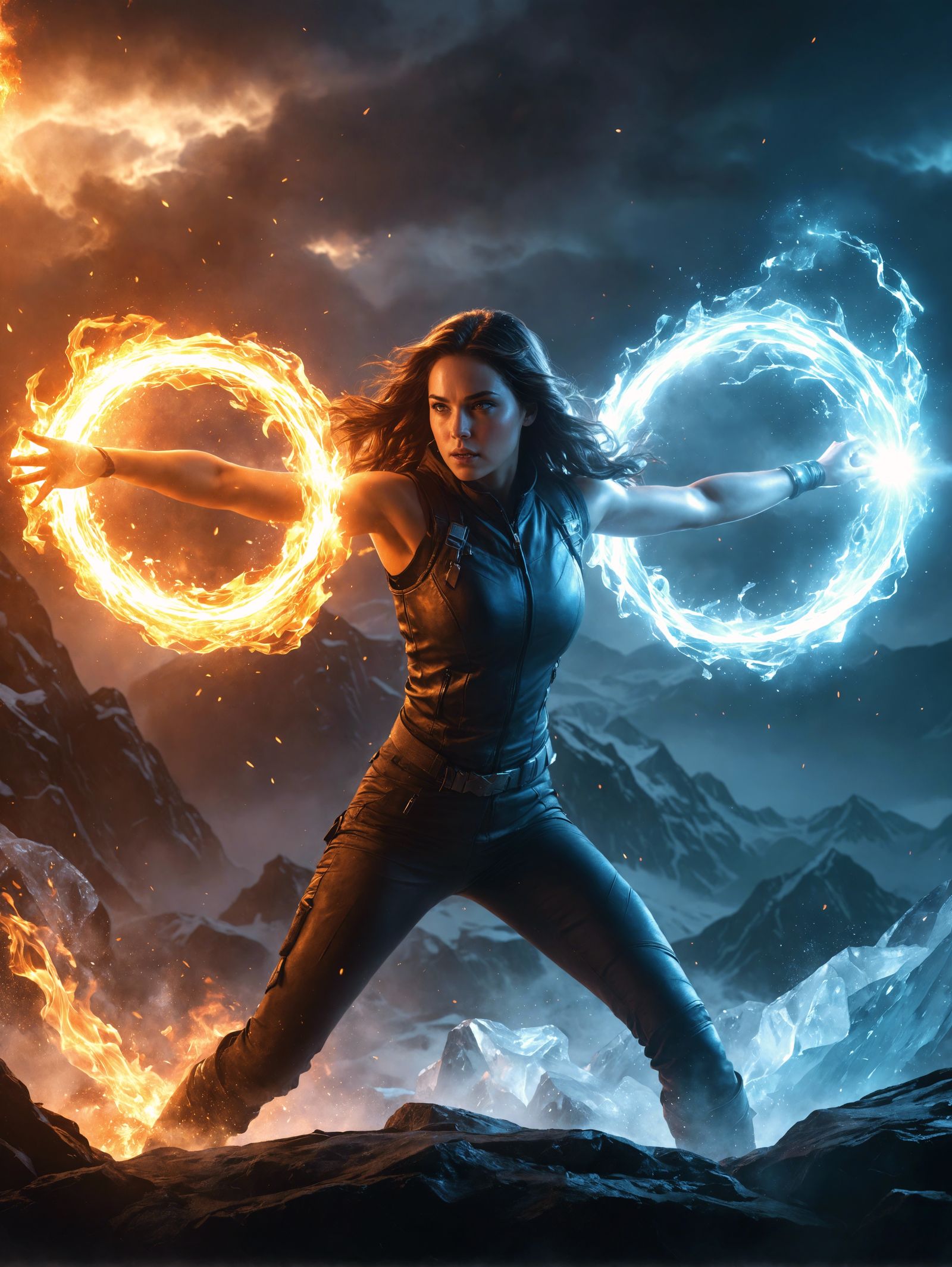 Young Woman's Fire and Ice Superpowers