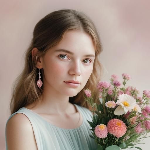 Enchanting Woman with Bouquet in Macro Photography