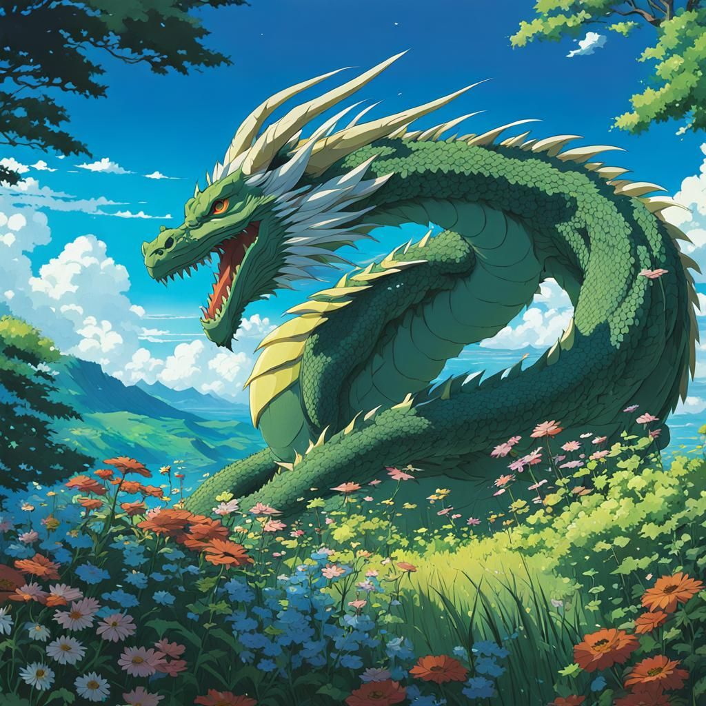 Floral Dragon in Anime Key Visual Style