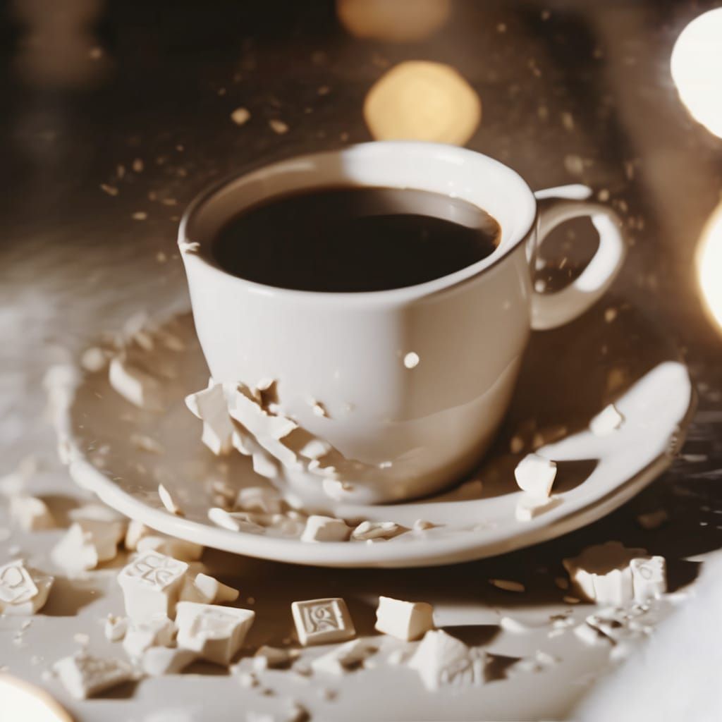 Dramatic Shattering Coffee Cup in Film Noir Style