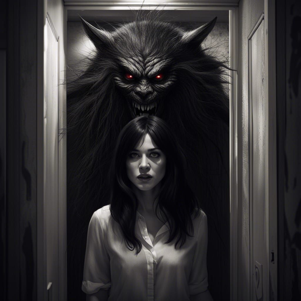 Horrific Furry Monster in Closet, Matte Painting