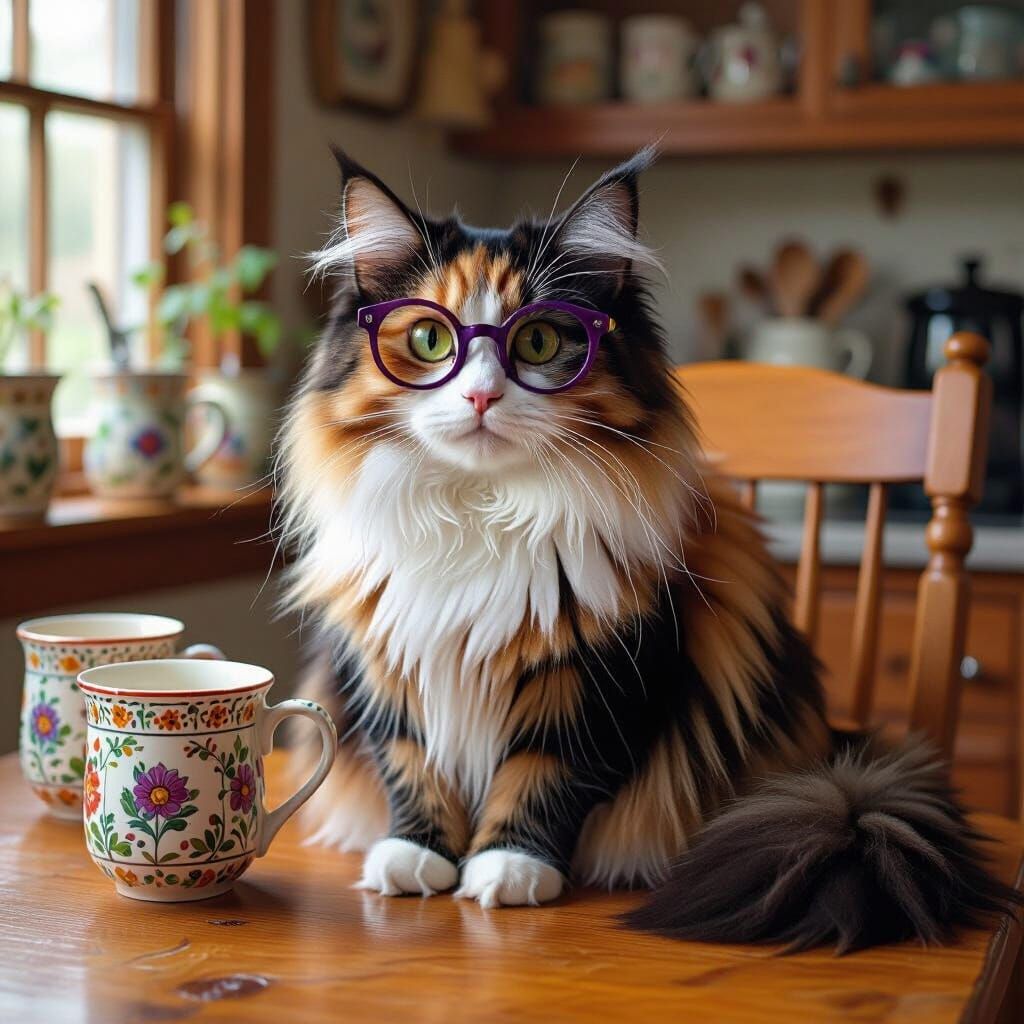 Cat with Glasses in Whimsical Beatrix Potter Style