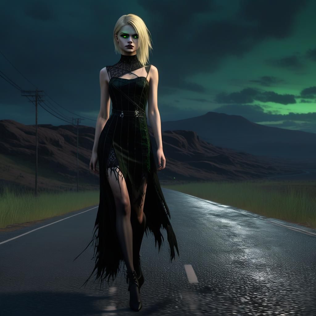 Goth Woman with Blond Hair in Dark Fantasy Style