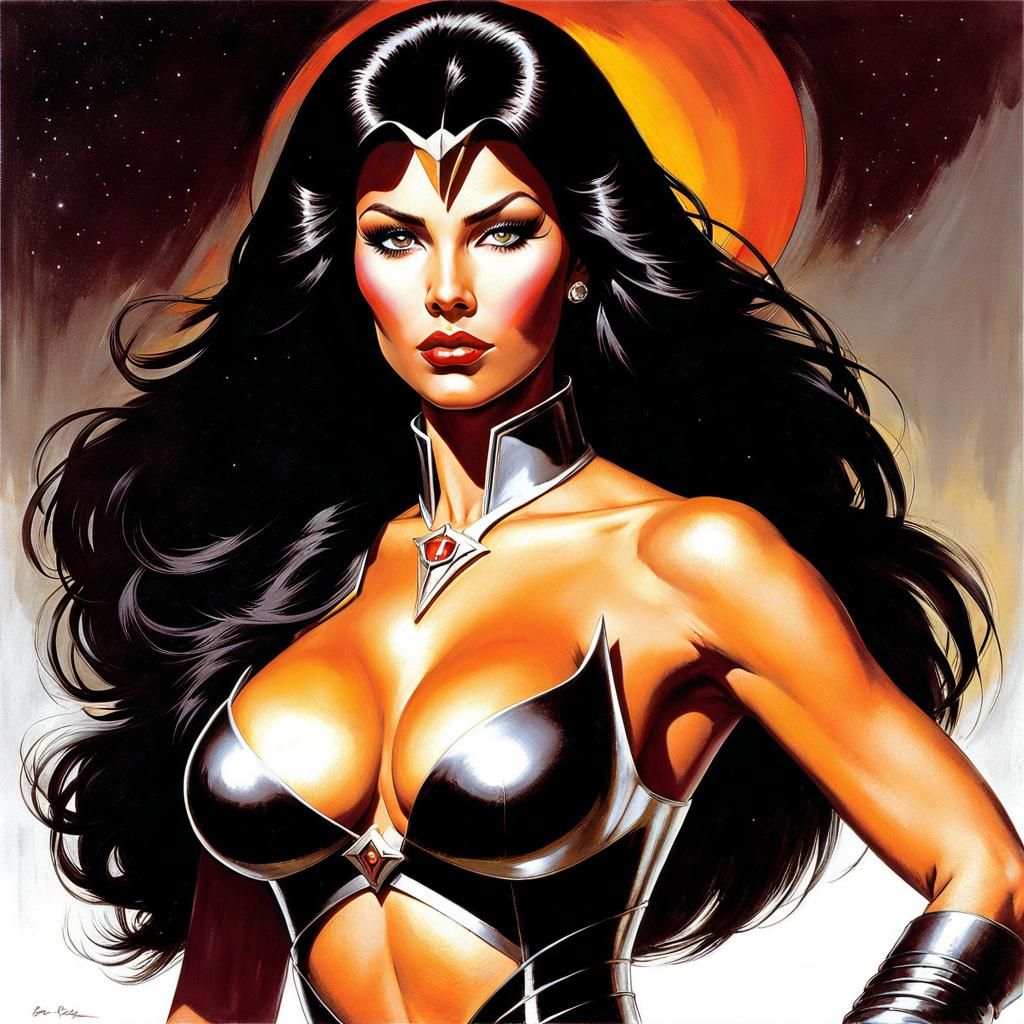 Klingon Woman in 80s Sci-Fi Comic Style