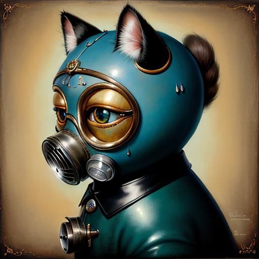 Surreal Cat in Gas Mask: Vivid Colors