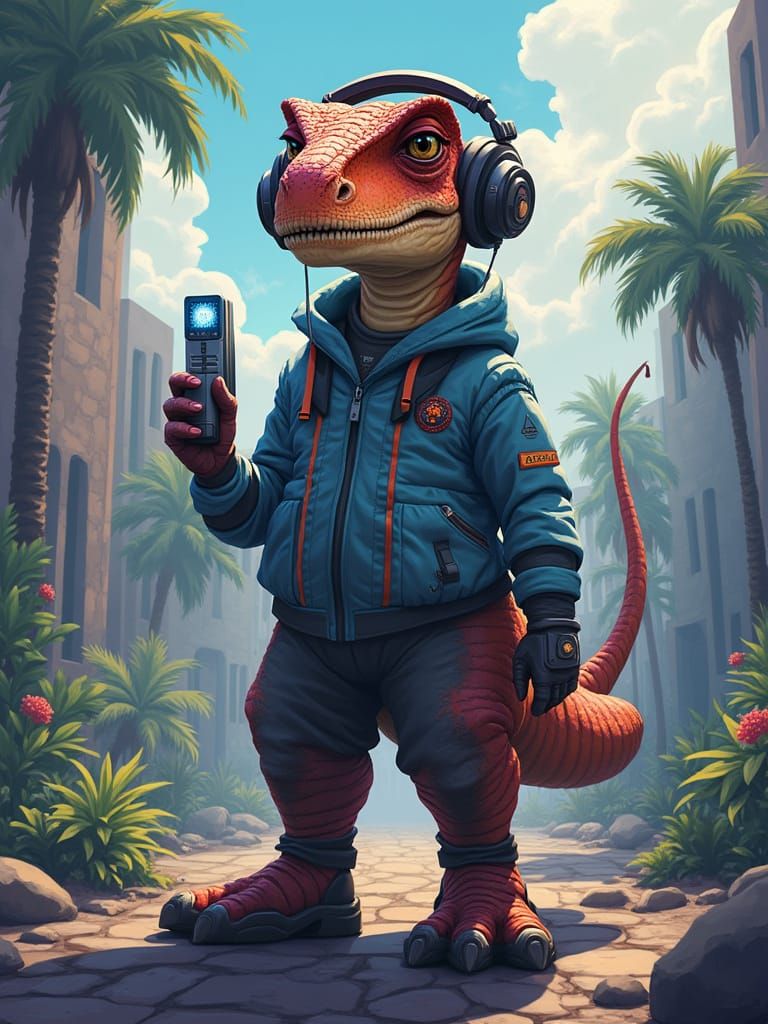 Futuristic Velociraptor: Anime-Inspired Digital Painting