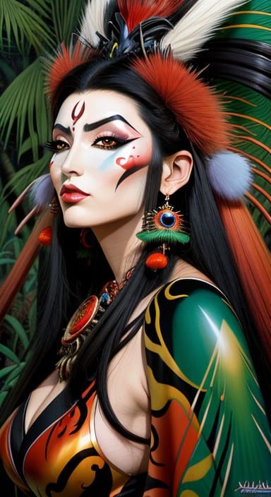 Surreal Kabuki Goddess in an Enchanted Jungle Realm