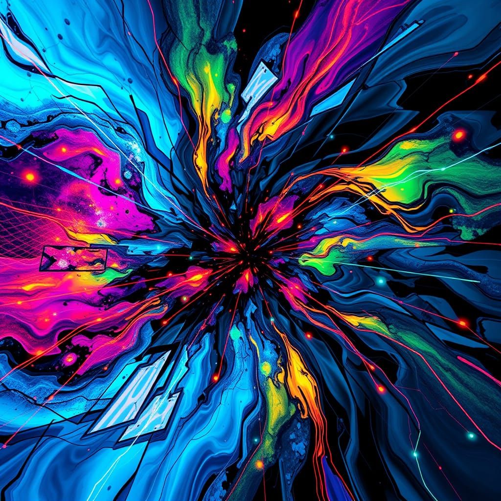 Fractured Emotions in Neon-Lit Chaos