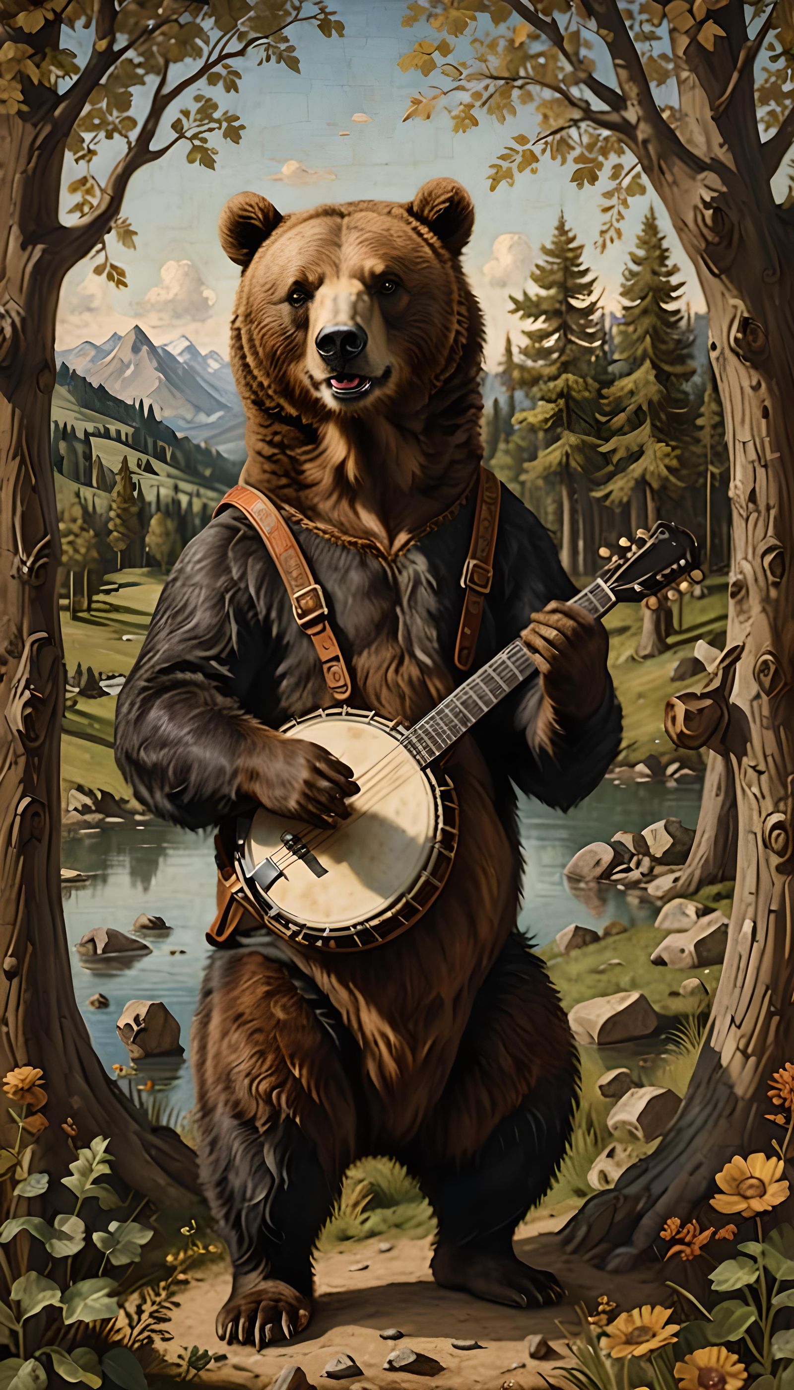 Renaissance Bear Plays Banjo in 8K