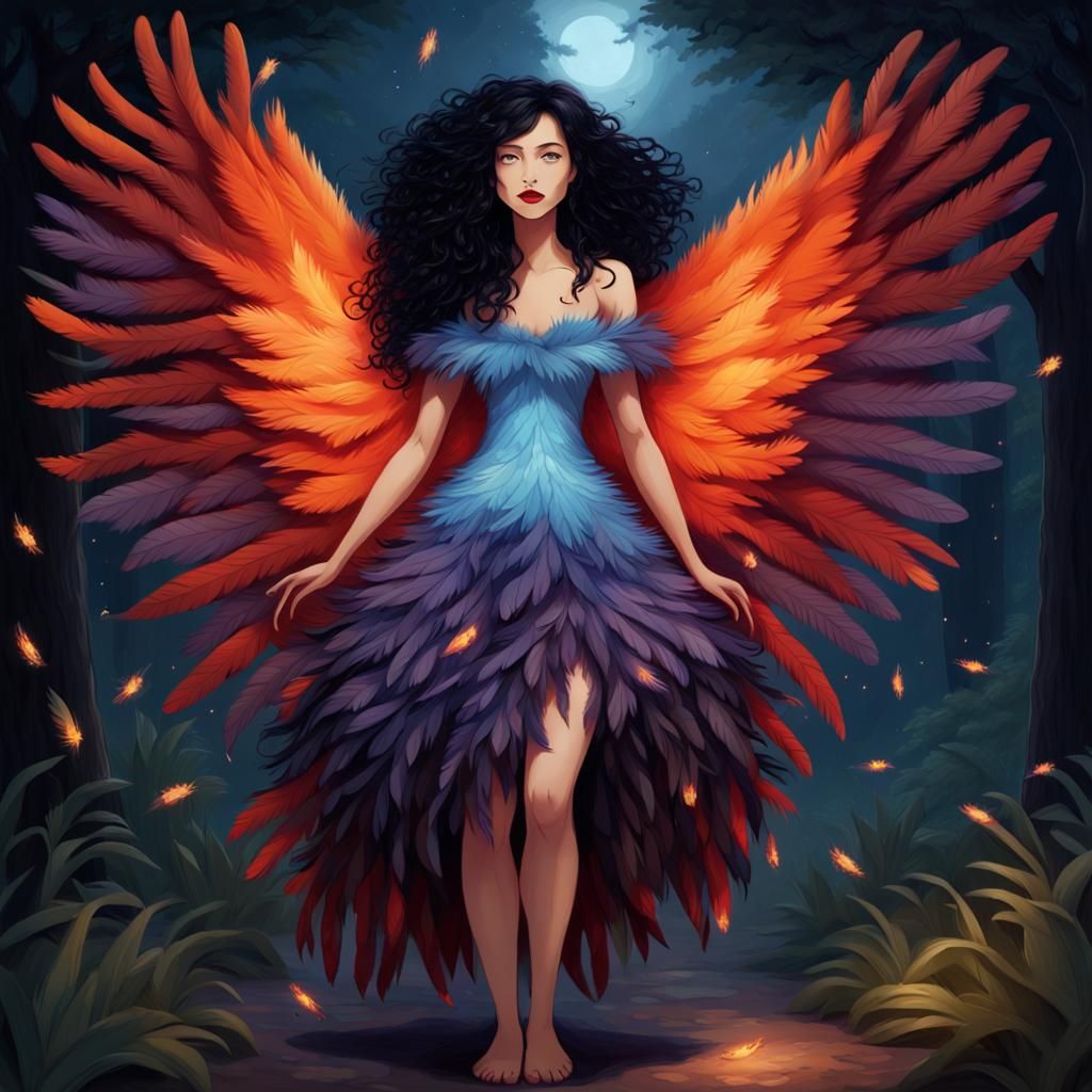 Feathered Dress Portrait in Hyperdetailed Digital Art