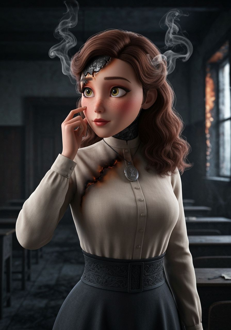 Haunting Schoolhouse Ghost Lifts Her Mask in Horror Style