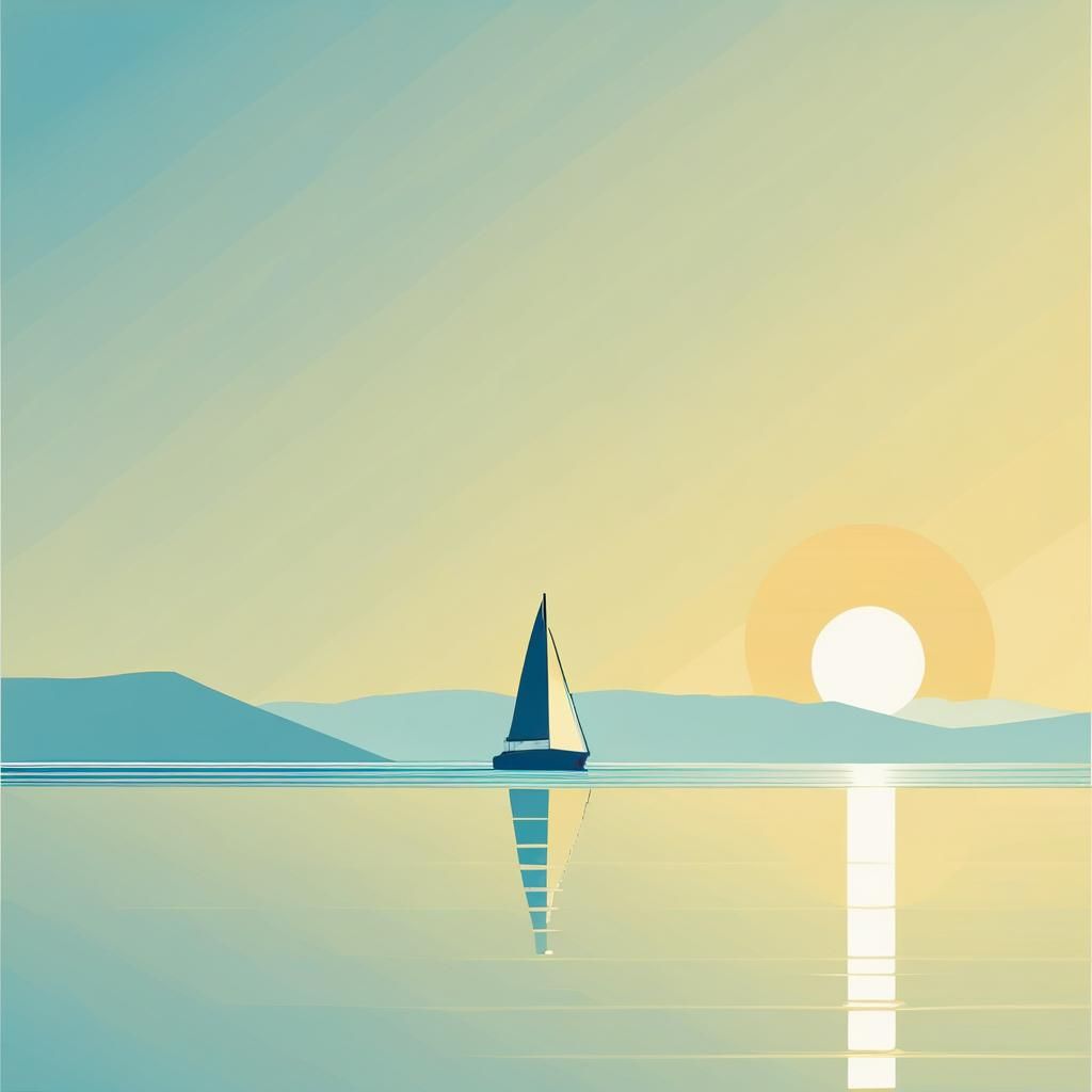 Minimalist Sailboat Painting on Sunny Water