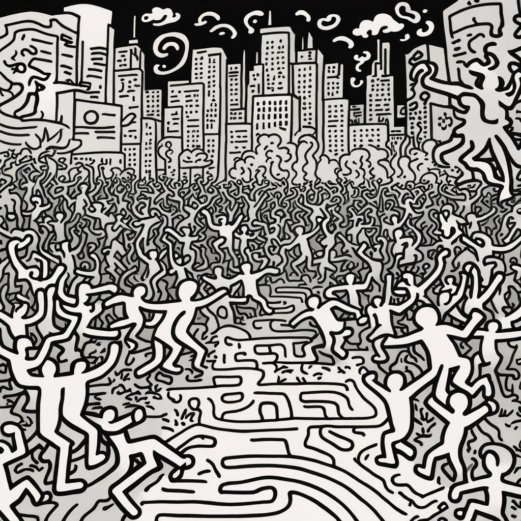 Keith Haring Style Invitation Art in Black and White