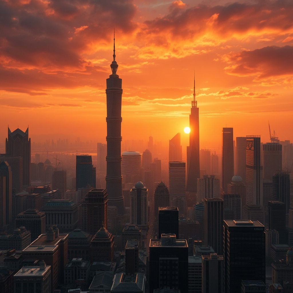 Shanghai Sunset: Hyperrealistic Cityscape Art