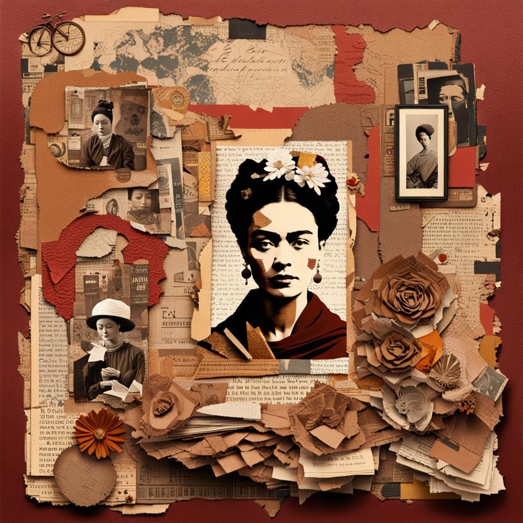 Nostalgic Woman in Mixed Media Collage Art