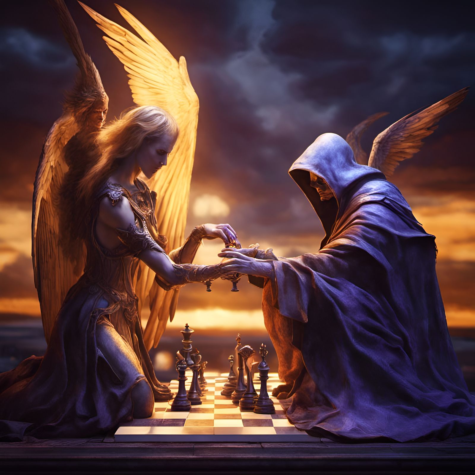 Angel and Grim Reaper Play Chess