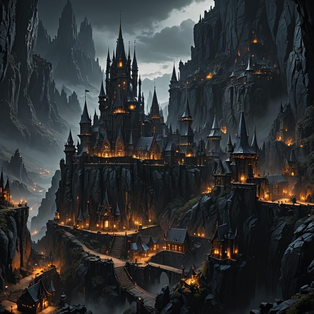 Dark Fantasy Castle City on Jagged Rock