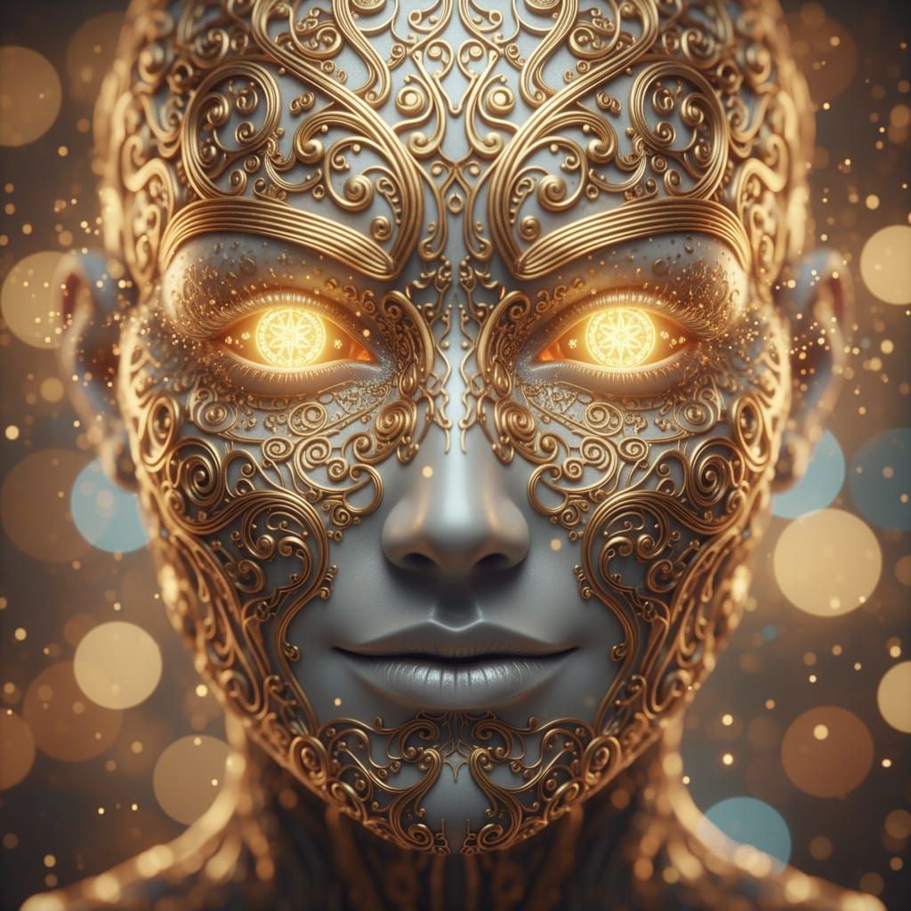Golden Filigree Face with Dreamlike Illusion