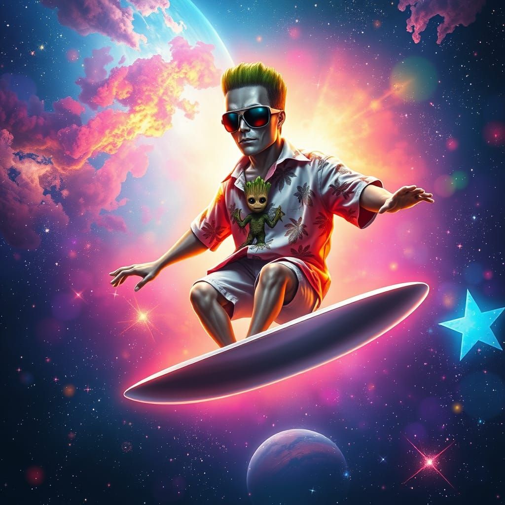 Silver Surfer in a Galactic Hawaiian Haven