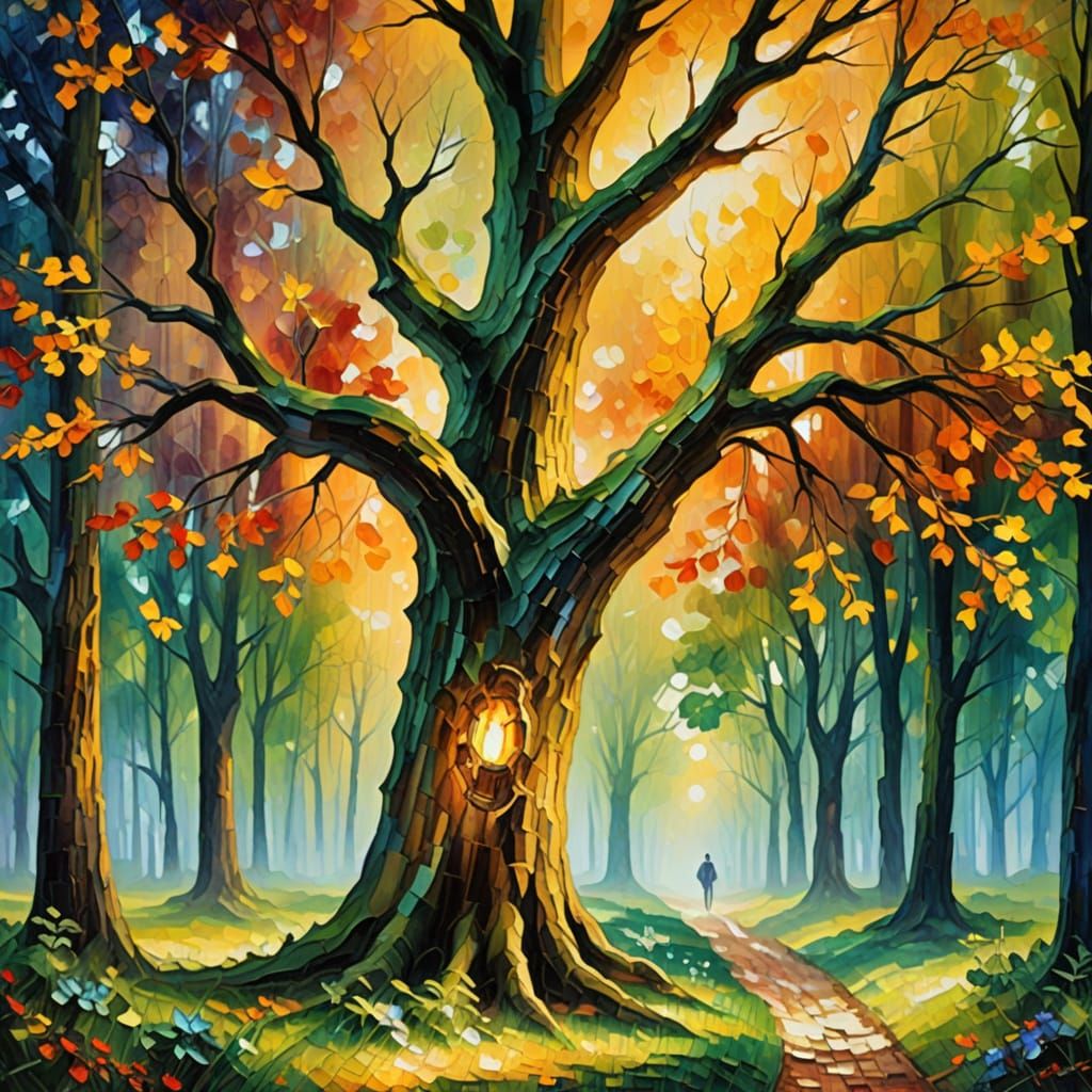 Impressionist Dryad in Golden Forest Light