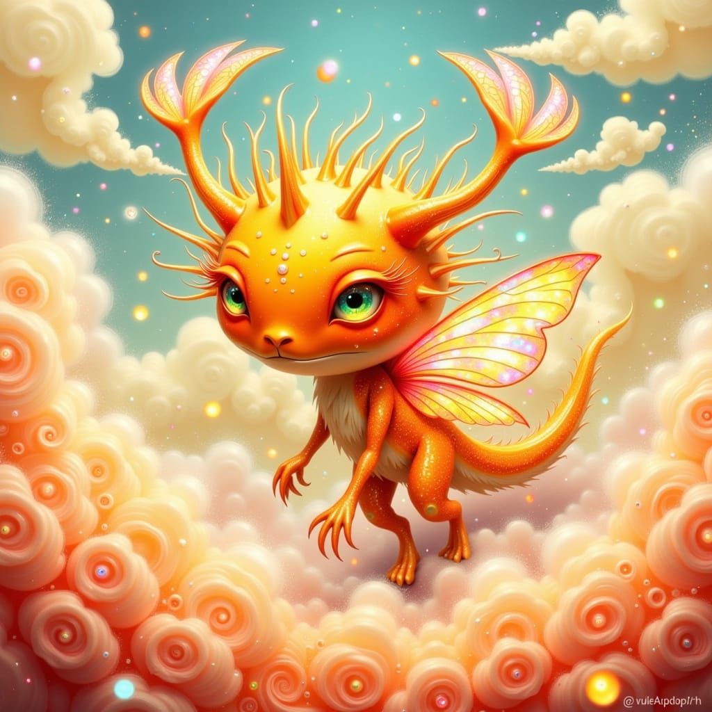 Whimsical Light Orange Fae in Dreamlike Landscape