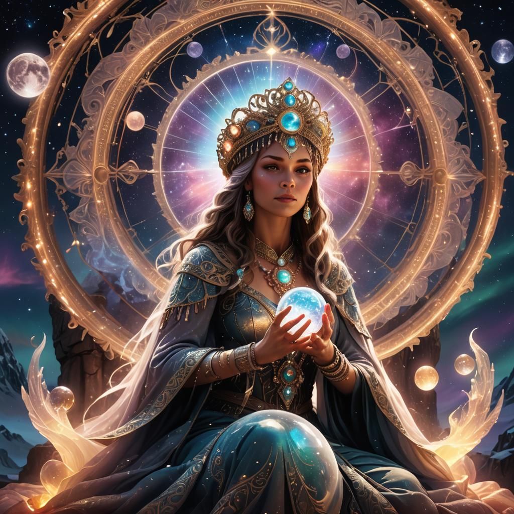 Psychic Medium Gazing into Crystal Ball, Fantasy Concept Art