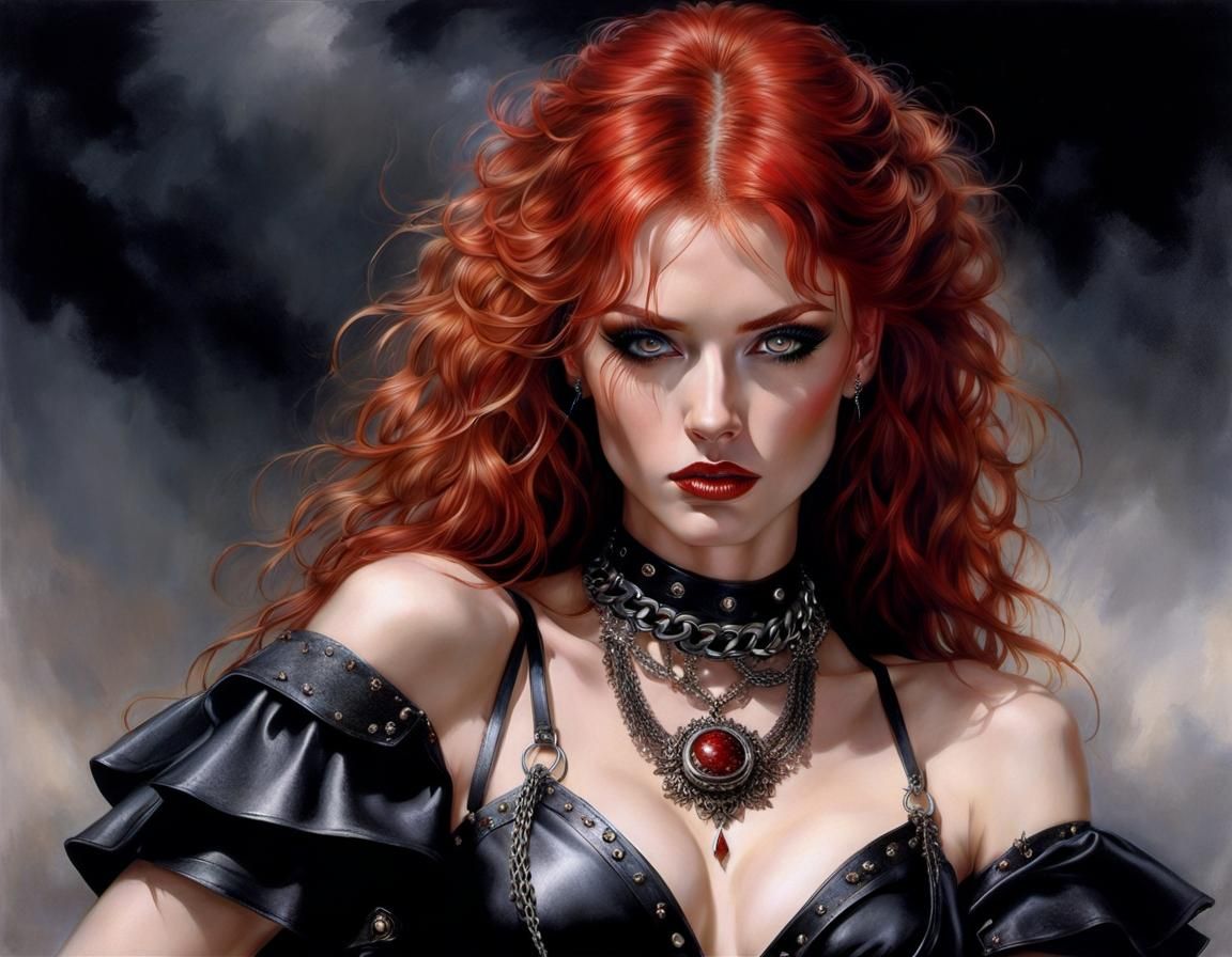 Gorgeous Woman with Red Hair and Leather Collar