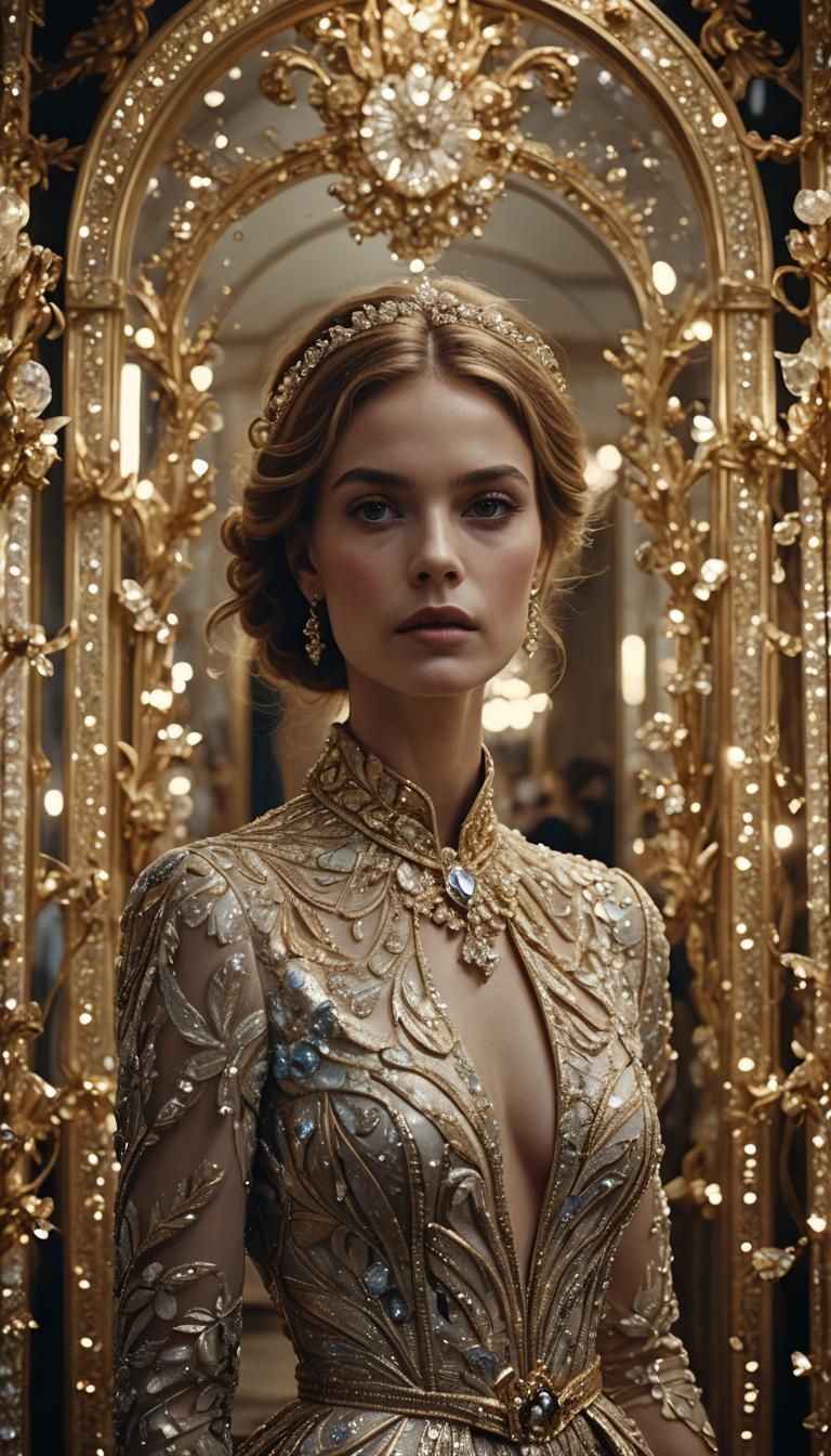 Glamorous Woman in Haute Couture with Luxurious Jewelry