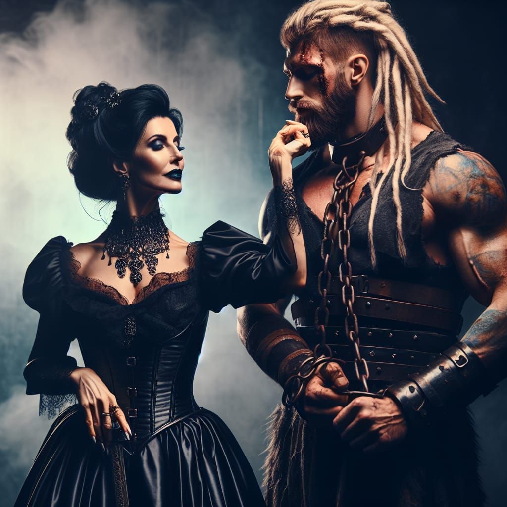 Gothic Woman and Barbarian: Dark Fantasy Impasto