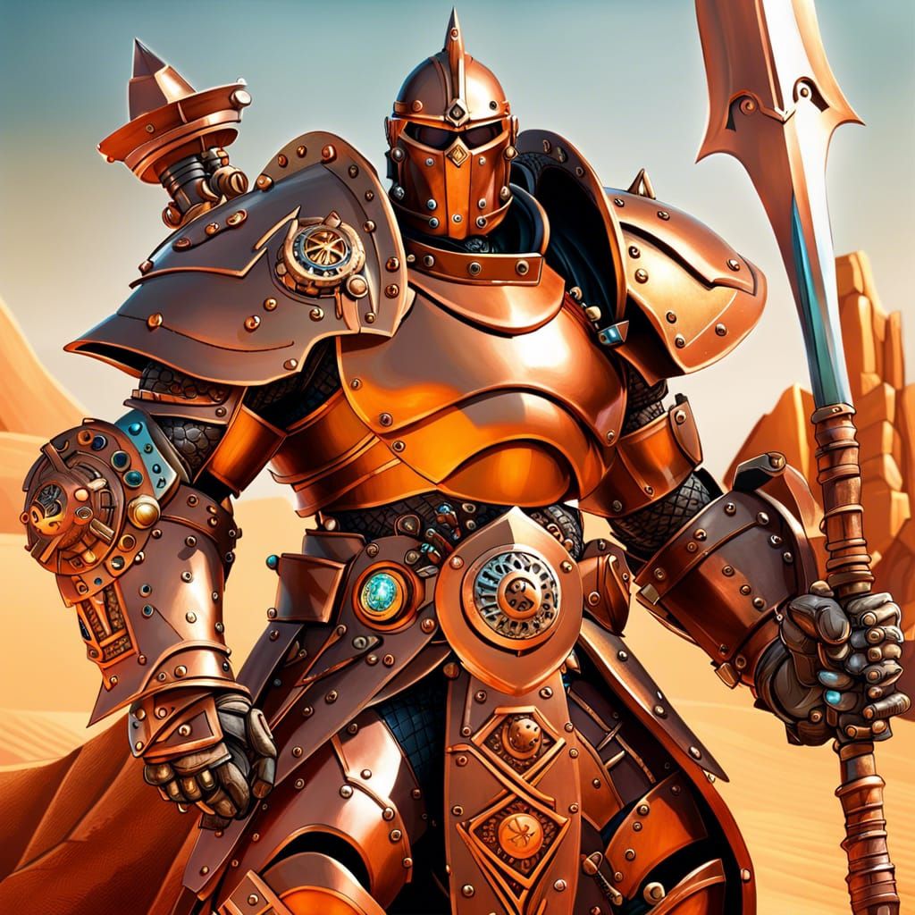 Steampunk Warforged Barbarian with Halberd