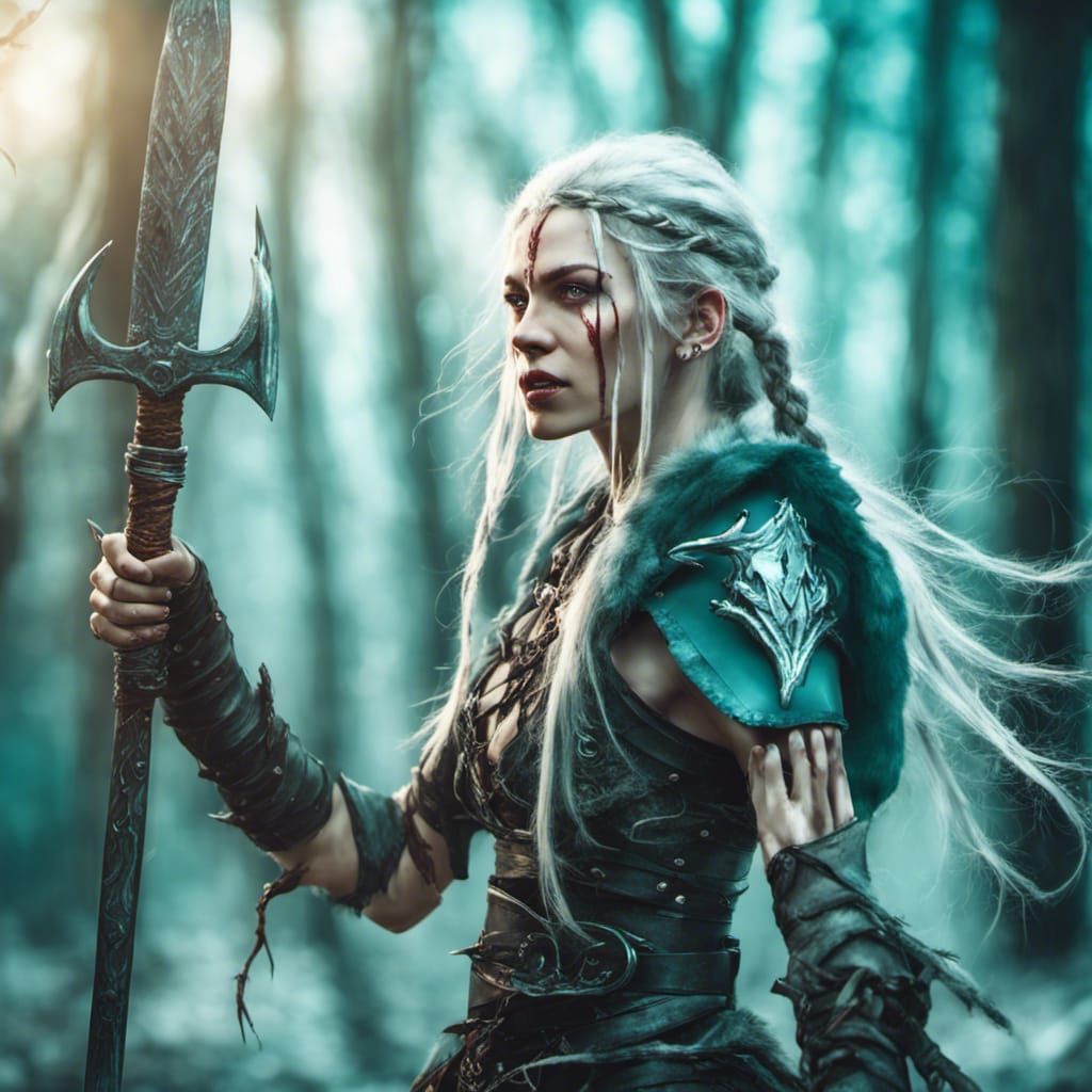 Angry Elf Warrior in Ominous Forest, Oil Painting