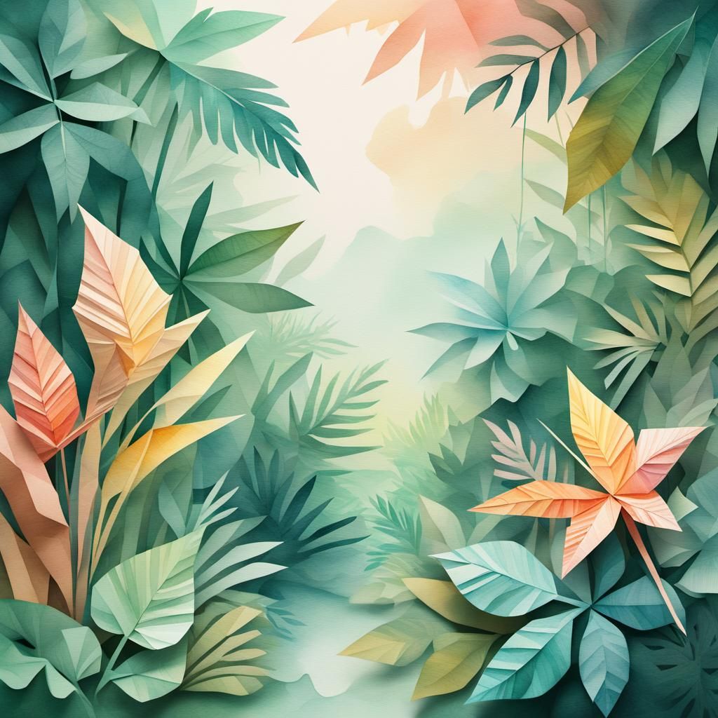 Origami Monkeys in Dreamlike Jungle Watercolor