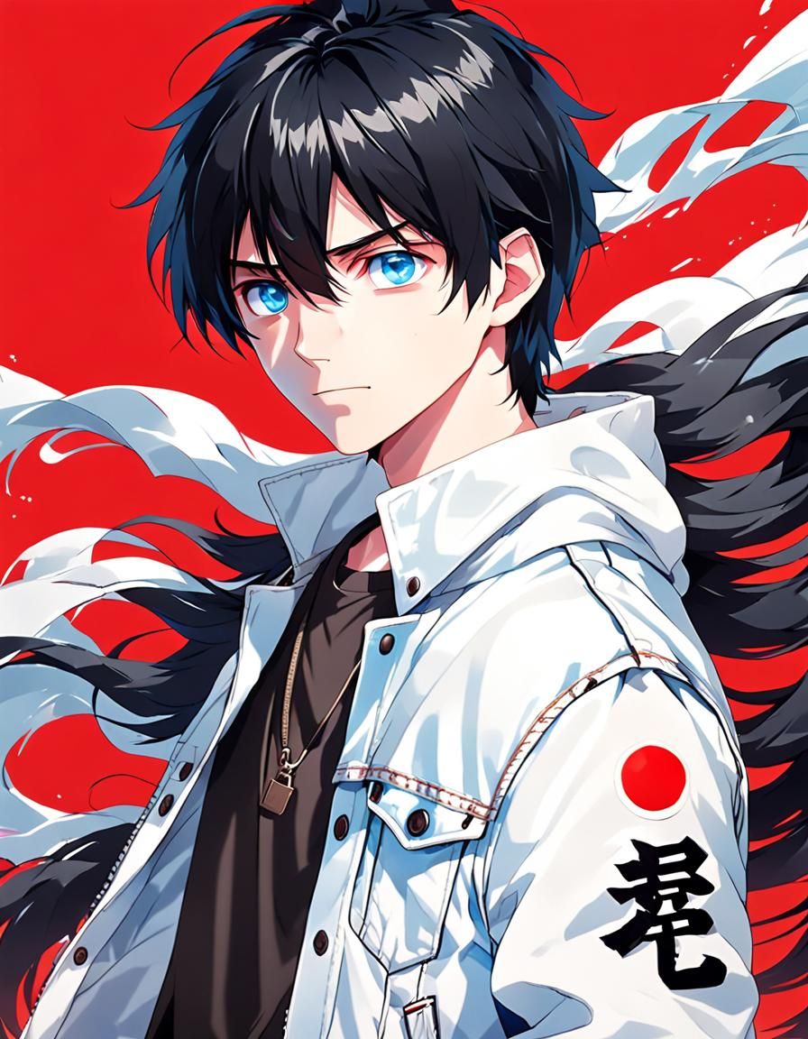 Anime Portrait of a Man with Blue Eyes