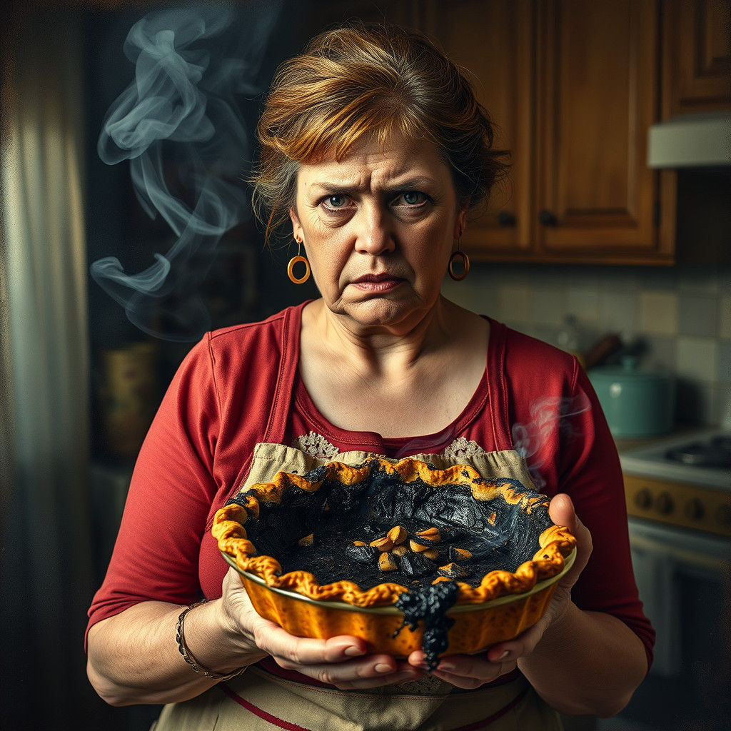 Frustrated Homemaker with Burnt Pie: Van Gogh Style