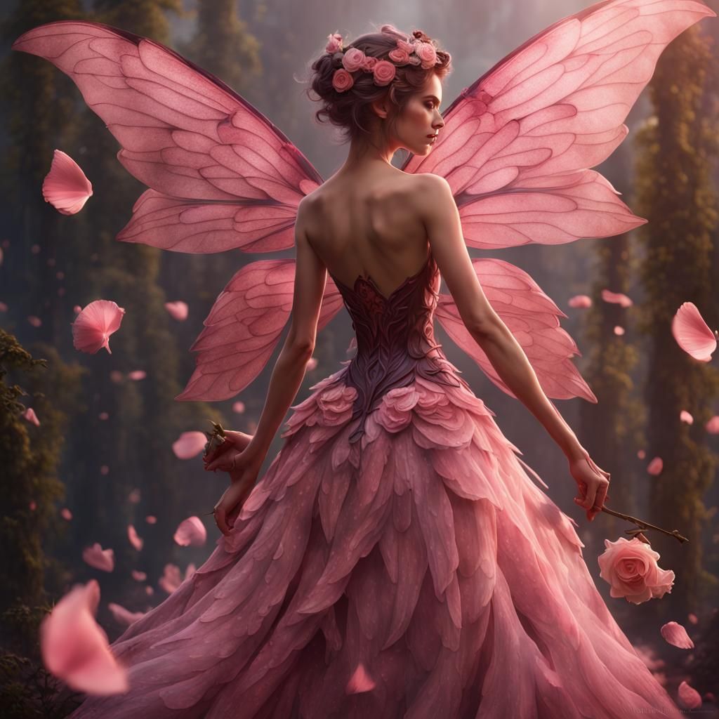 Rose Fairy with Pink Wings: Fantasy Art