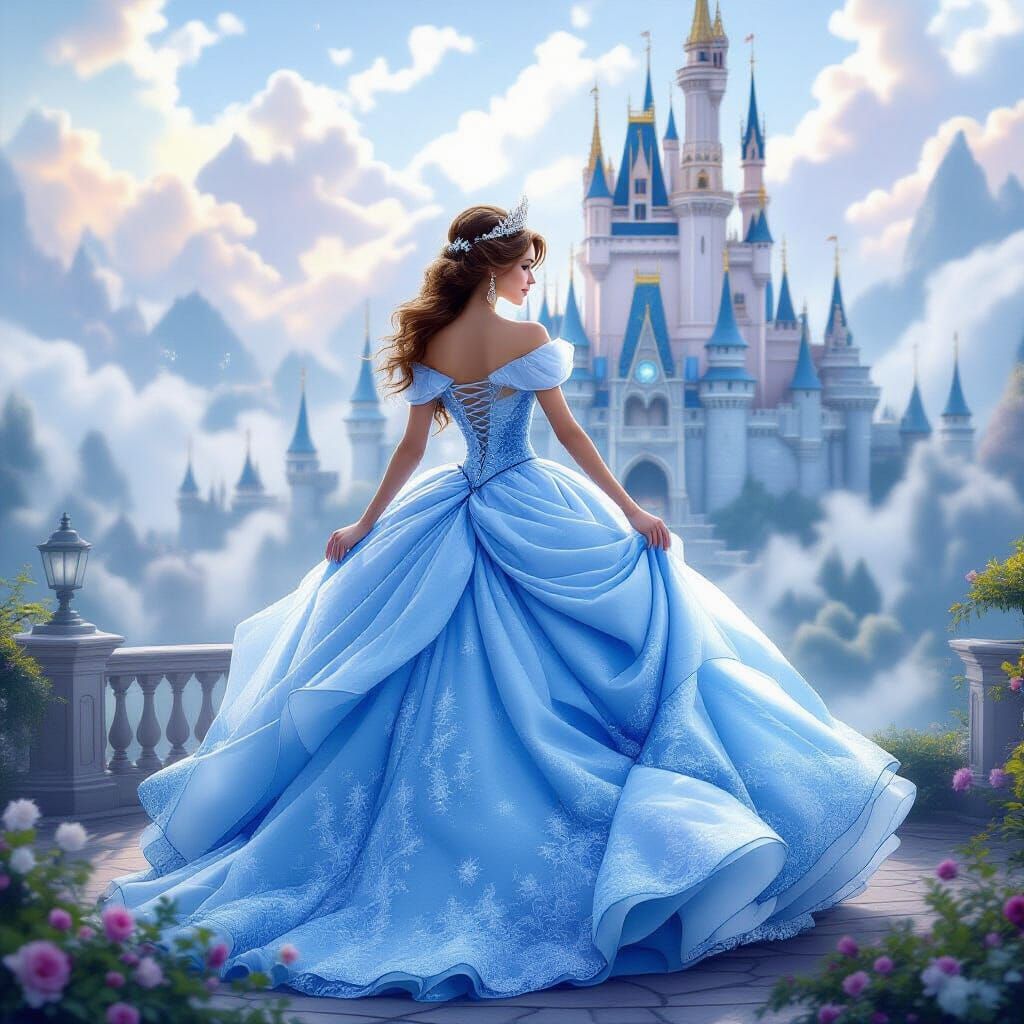 Princess in Blue Gown at Ethereal Fantasy Castle