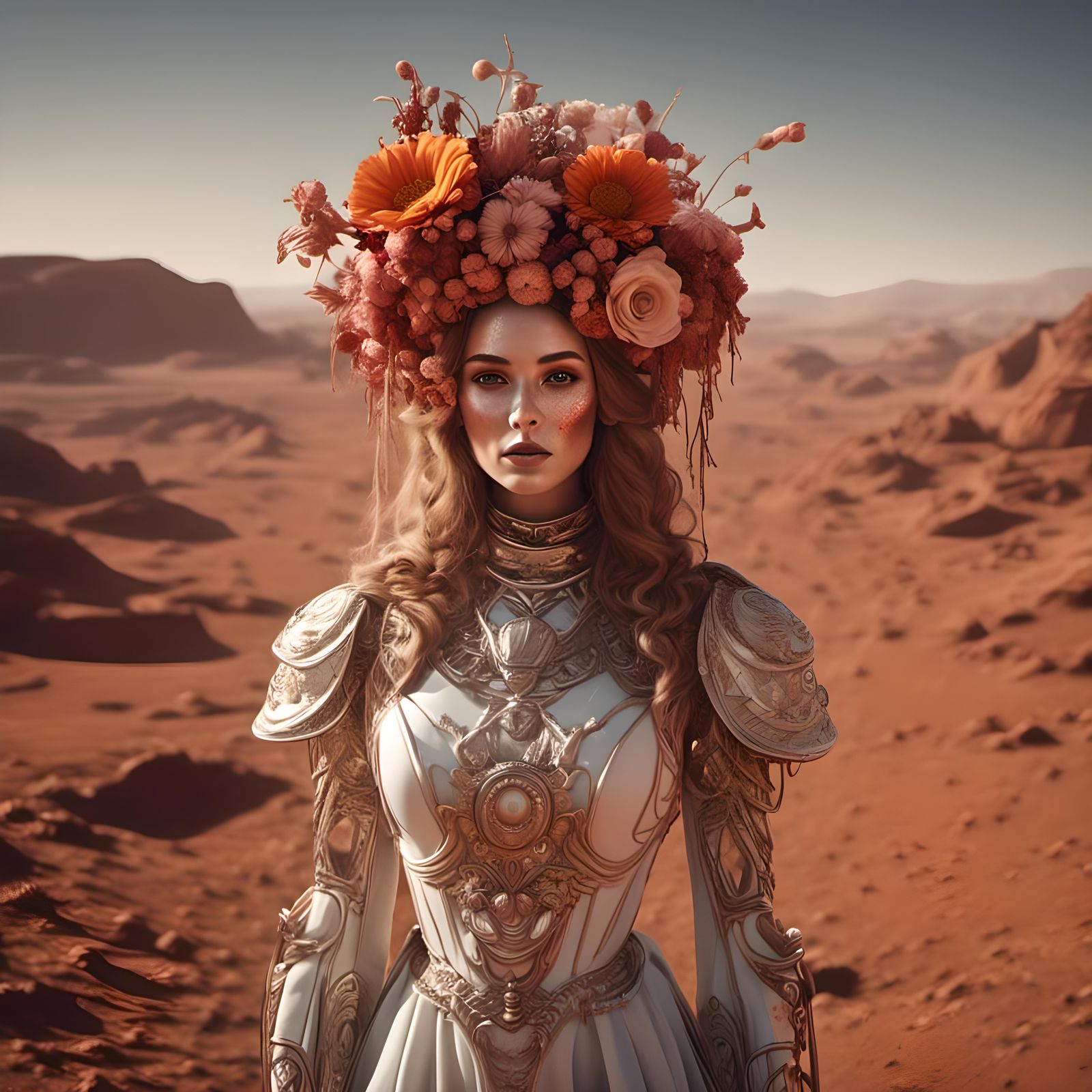 Fantasy Portrait of a Flower Girl on Mars