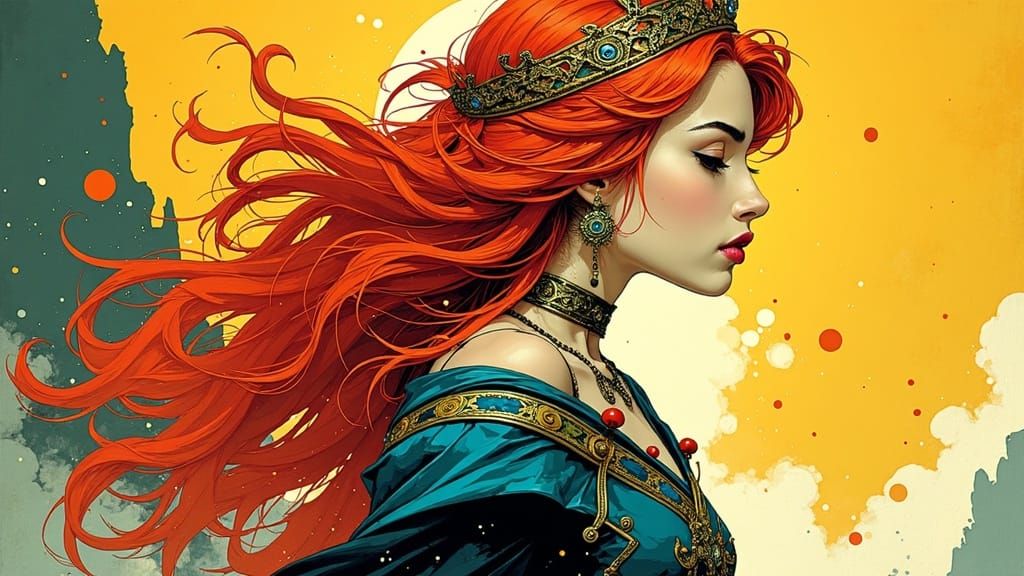 Glamorous Warrior Queen in Art Nouveau Style