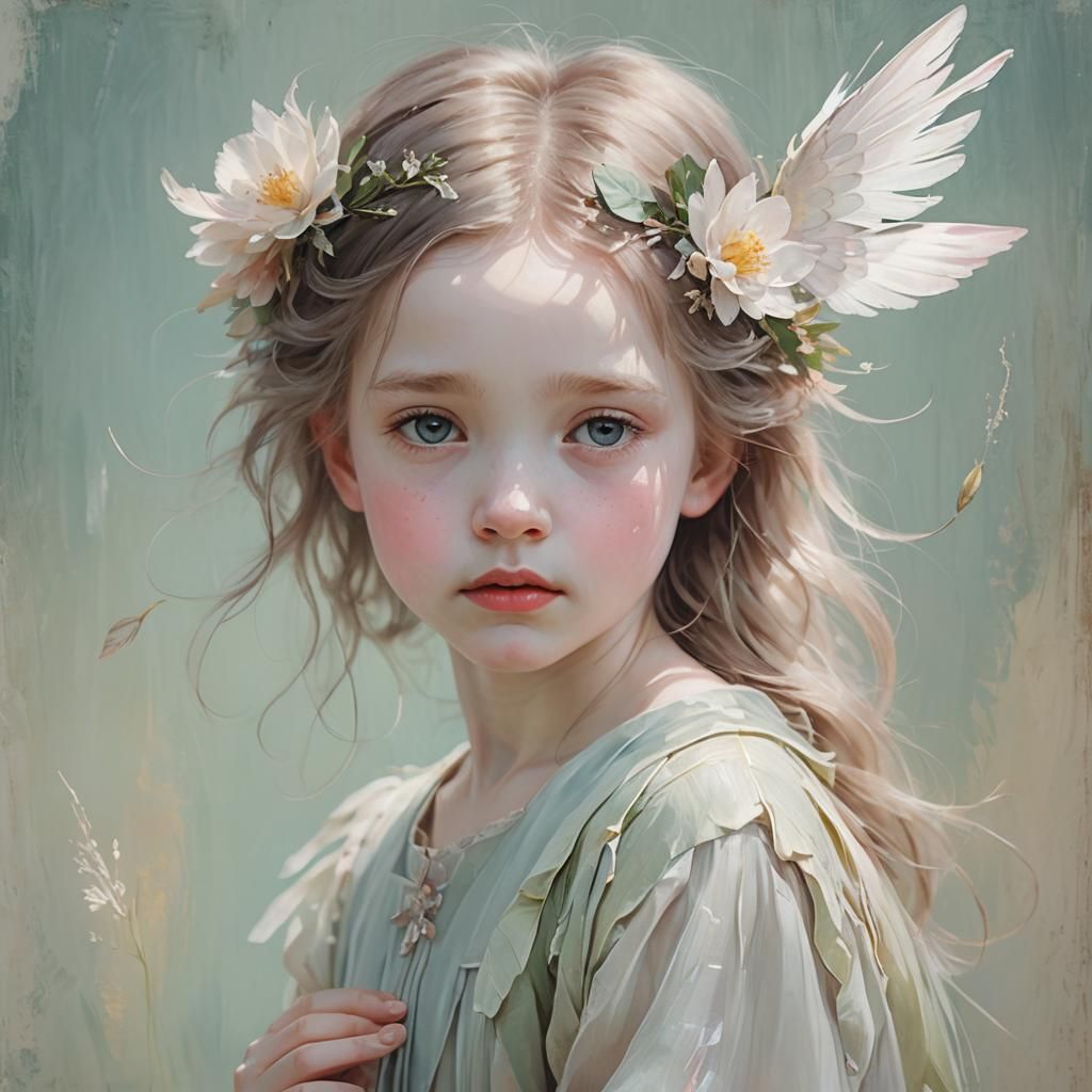 Ethereal Girl with Flower, Wlop Painting Style