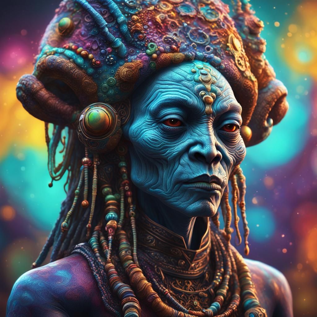 Alien Voodoo Priestess with Torch: Hyperrealistic Concept Ar...