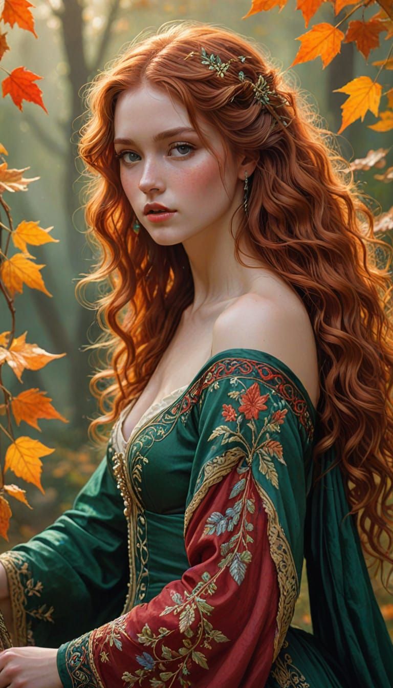 Ethereal Redhead in Crimson Gown