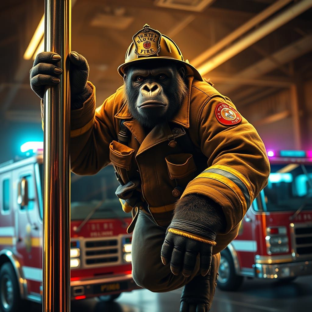 Hyper-Realistic Gorilla Firefighter Responds to Emergency in...