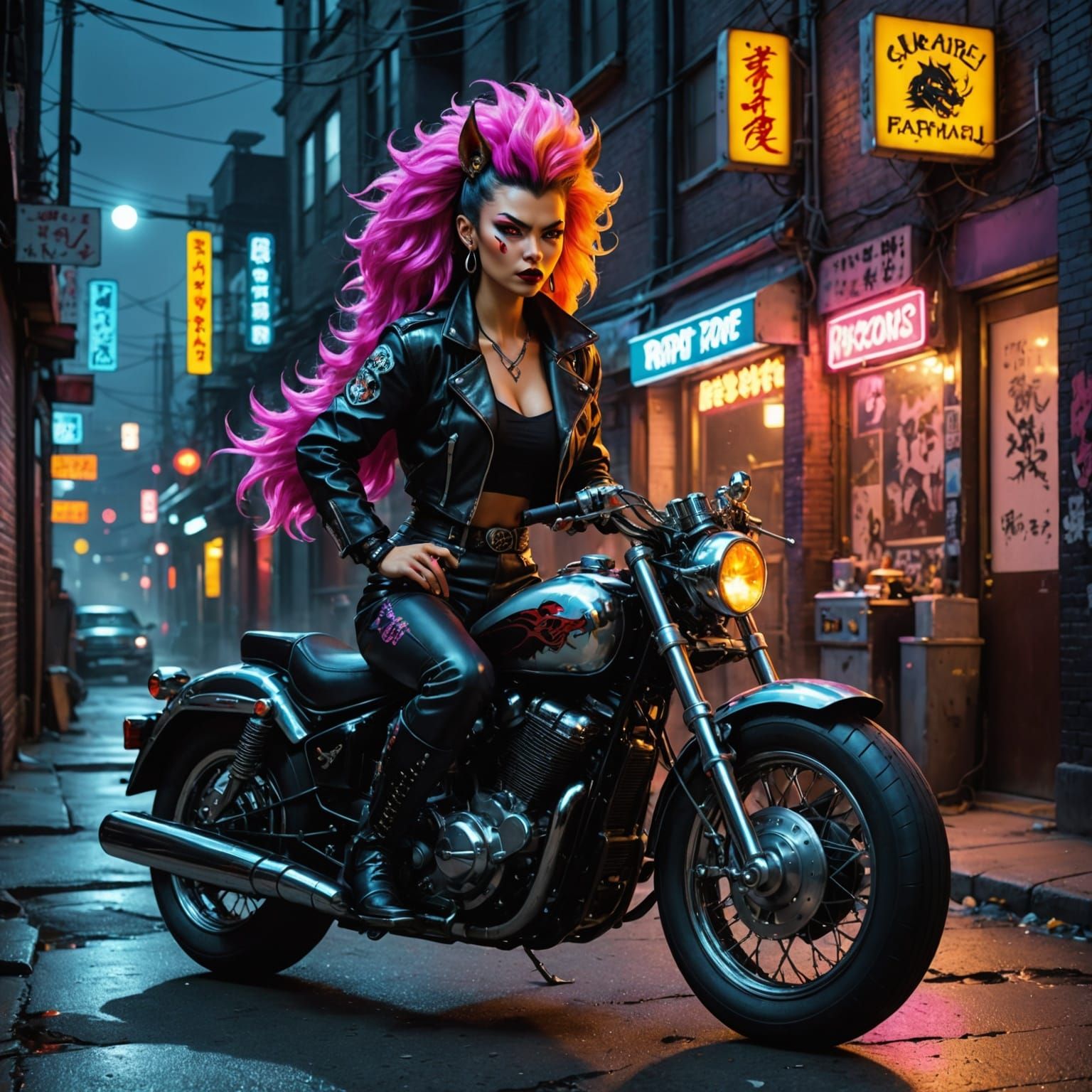 Werewolf Samurai in Rockabilly Cyberpunk Alley