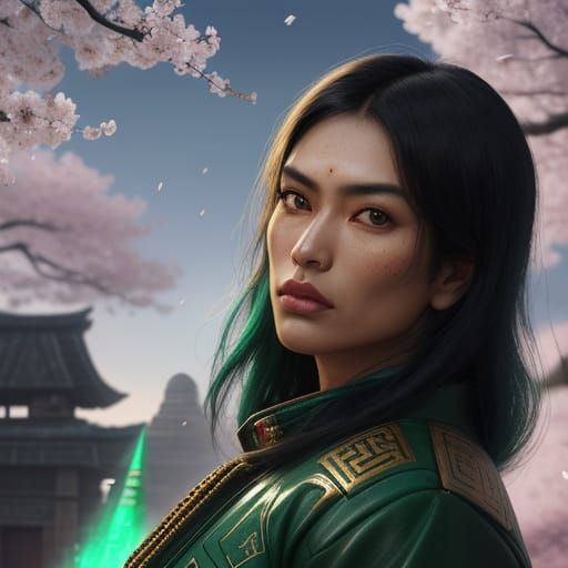 South Asian Woman in Ukiyo-e Mayan-Aztec Temple