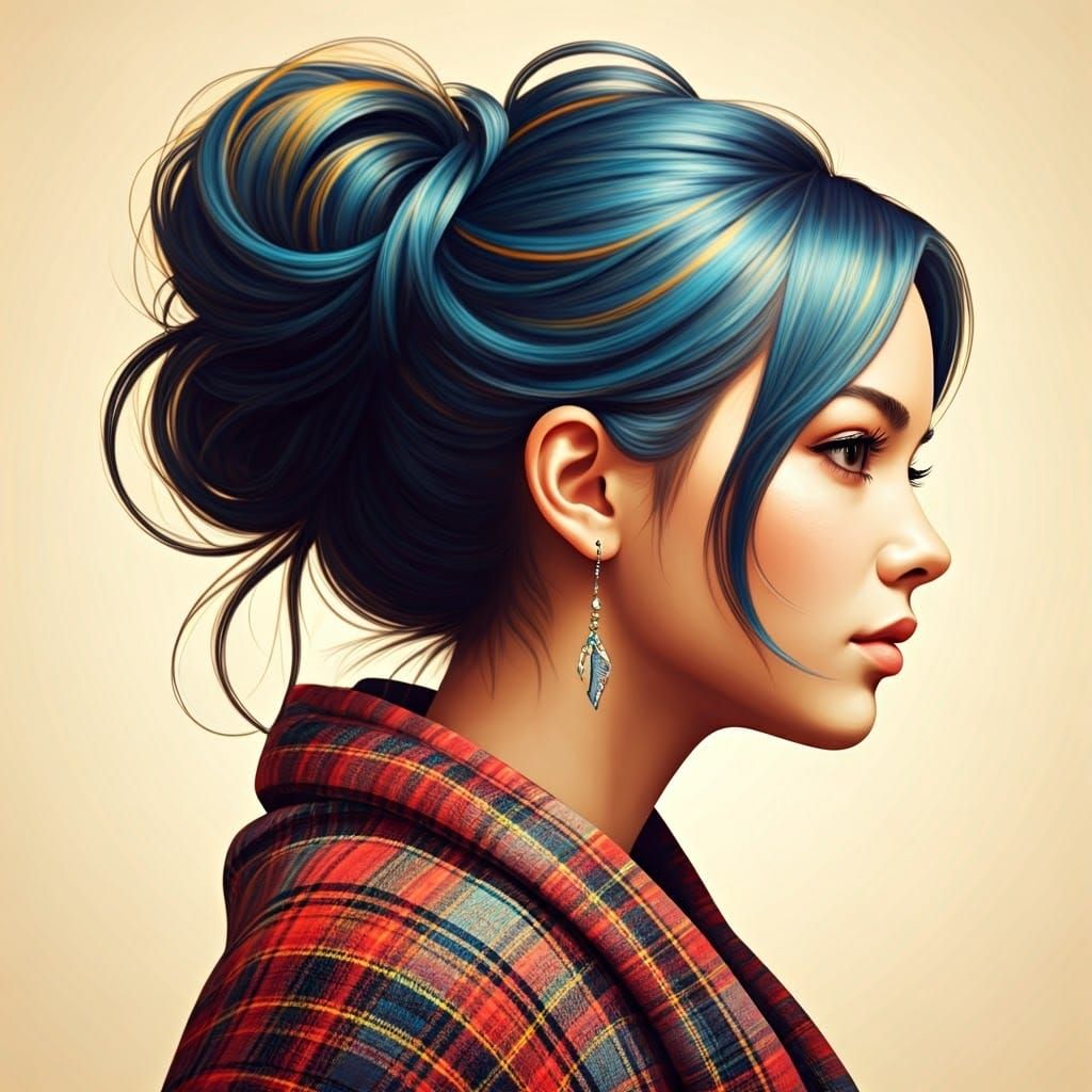 Enchanting Female Figure with Plaid Garment