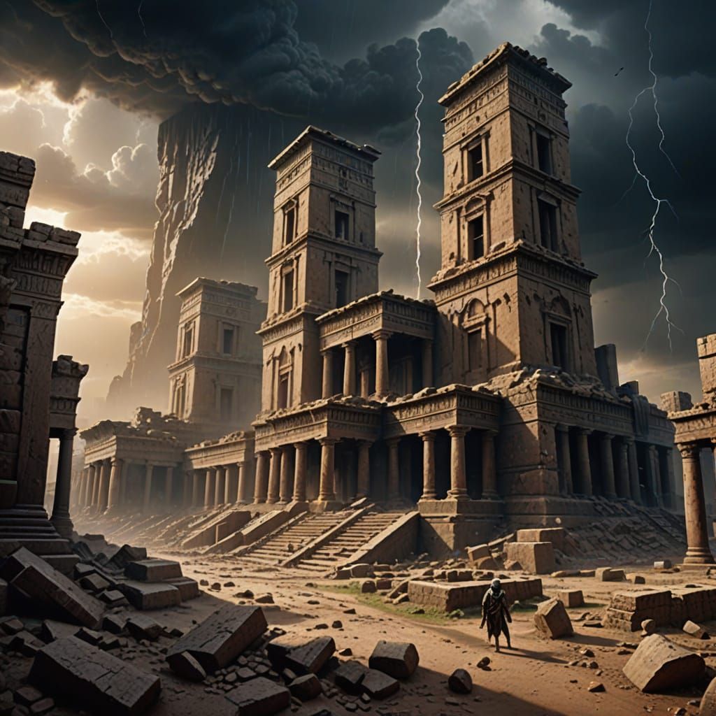 Mesopotamian City Ruins After Storm: Digital Art