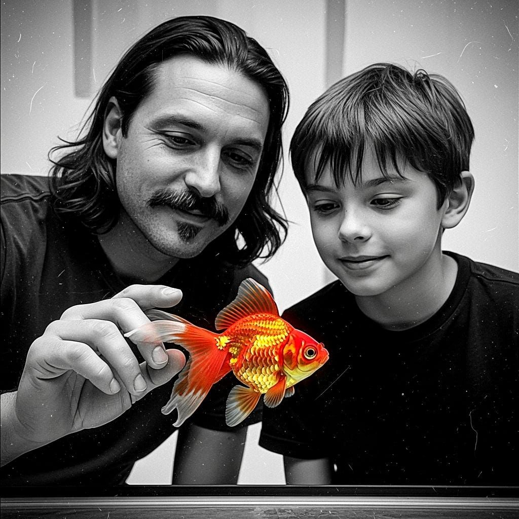 Vintage Photo of Goldfish with Red Accents