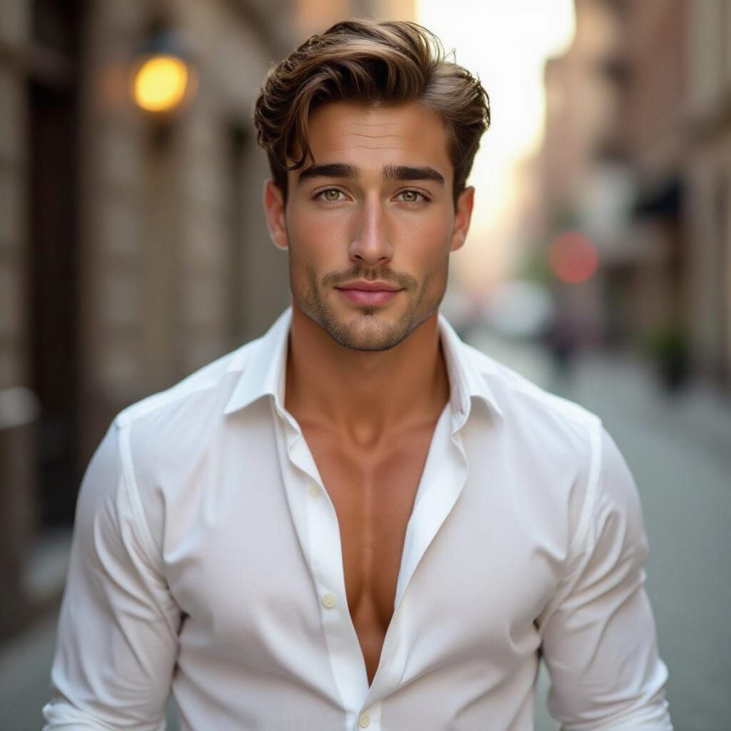 Photorealistic Portrait of a Muscular 18-Year-Old Man