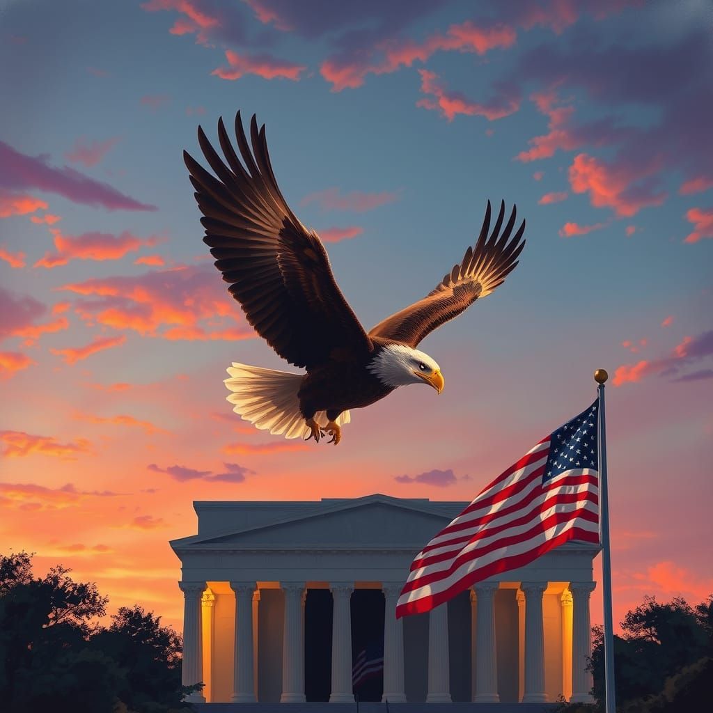 Bald Eagle Soaring at Twilight, Digital Painting